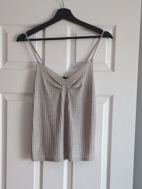 Metallic Silver Pleated Spaghetti Strap Tank Top